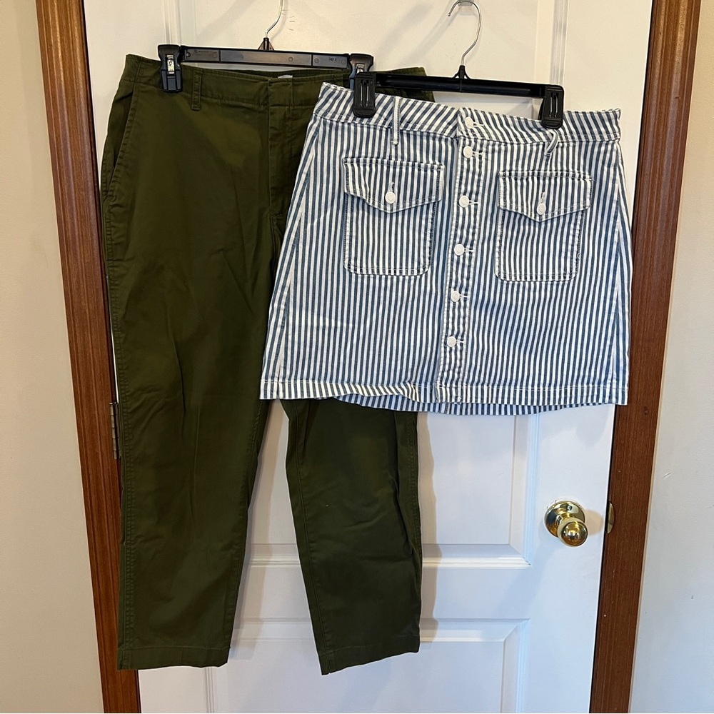 SET! GAP Olive Green Downtown Khakis + The Loft Striped Denim Skirt